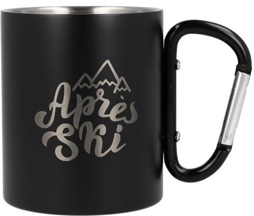 Spruchreif | Edelstahlbecher mit Karabinerhaken Henkel mit Gravur Après Ski“| Geschenk Ski | Skiurlaub