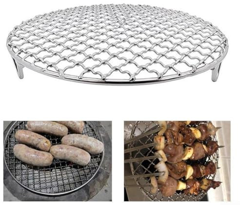 Besshepplo BBQ Grill Mesh Edelstahl Rund Grillrost Holzkohle Kugelgrill Grill Grillroste Tragbares Grillzubehör Grillgitter Rack für Outdoor Garten Camping (D25cm)