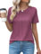 Chicrise Tshirt Damen Sommer Kurzarm Rundhals Pleated Lässige Oberteile Elegant Einfarbig Basic Strick locker Bluse DunkelRot Klein 34-36