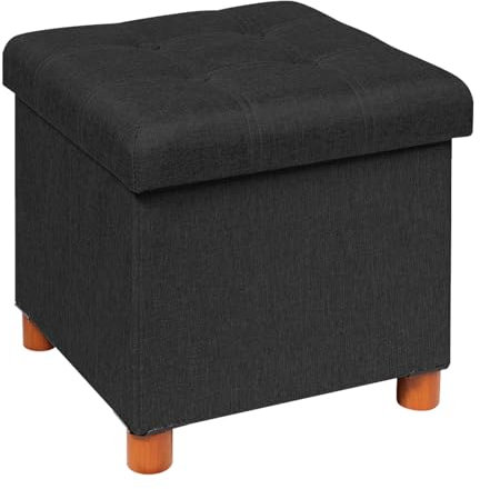 Bonlife Puf Contenedor, Portaobjetos Baúl, Reposapiés Plegable Cuadrado, para Entrada, Salón y Dormitorio, Negro, 38x38x38 cm