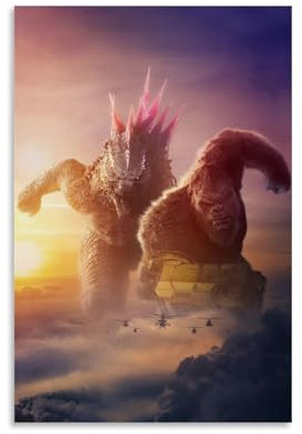 CJianqiang Godzilla X Kong Filmposter, Leinwand, Kunst, Wanddekoration, dekoratives Poster, 60 x 90 cm, ungerahmter Stil