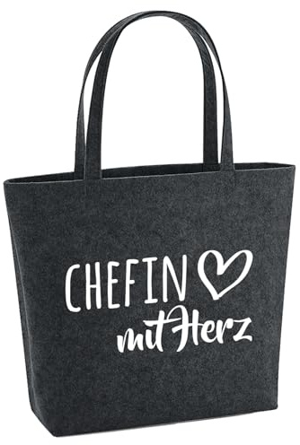 Huuraa Filzshopper Chefin mit Herz Geschenk | Große Filz Einkaufstasche 22 Liter Shopper Filztasche Geschenkidee herausnehmbarer Tasche innen
