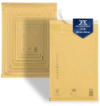 KK Verpackungen Luftpolster-Versandtaschen | 100 Stück, F6 F/6 Luftpolsterumschläge 240 x 350 mm Braun | Luftpolstertaschen selbstklebend für DIN A4+