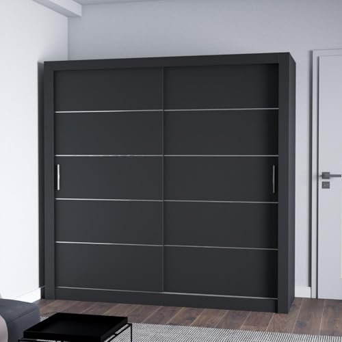 LEXISS Modern Sliding Door Wardrobe And 4 Sizes (Black, 150cm)