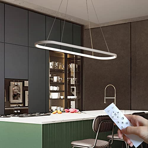DIDADIDA büro ovale hängeleuchte led pendelleuchten höhenverstellbaresstisch kiiche lampe hängend Weiß, Schwarz, Gold 90/120 cm (Weiß, 90CM/35.4)