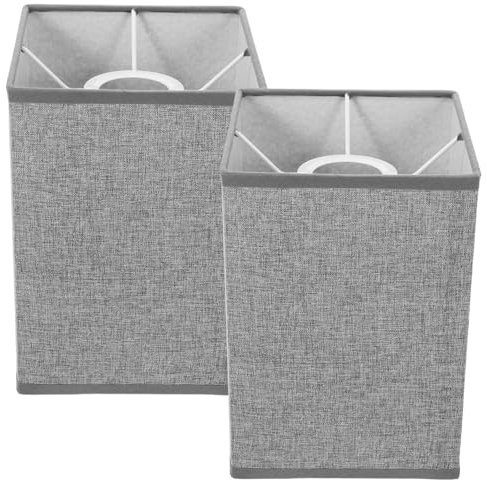 DIYEAH 2Stücke Leinen Lampenschirm Eckiger Lampenbezug Grauem Leinen Ersatz für Tischleuchten für Schlafzimmer Büro und Wohnzimmer Staubdicht und Langlebig