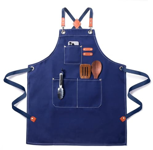 FortuWrap Tablier de Cuisine Professionnel en Toile, Imperméable et Réglable, avec Poches – Tablier de Travail pour Homme et Femme, Chef, Serveur, Barbecue, Peinture, Jardin, Restaurant