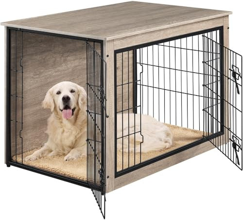 Yaheetech Cage pour Chien Intérieur Cage pour Animaux Maison pour Chien Niche en Bois pour Animaux de Compagnie 96×65×67.5cm Gris