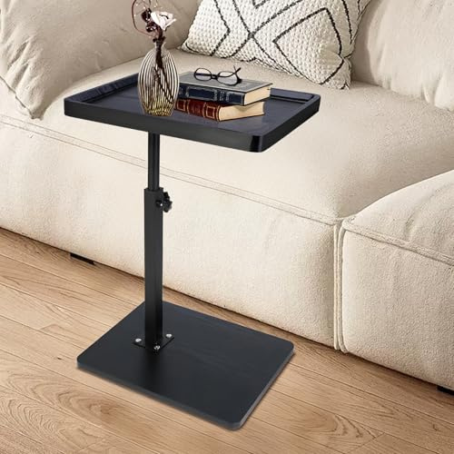 XUDREZ Adjustable C Shaped Side Table with 4 Castor Wheels 364° Swivel Tabletop, End Table for Living Room Bedroom Sofa Bathtub Bedside Nursing