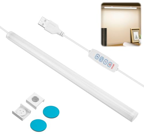 Qaum Under Cabinet Kitchen Lights, Dimmable LED Closet 27LEDs 90lm 6000K Plug-in Light Bar 31cm 3 Color Temps Closet Light 9-Levels Brightness for Kitchens Work Bedroom Cupboard or Study Plug and Play