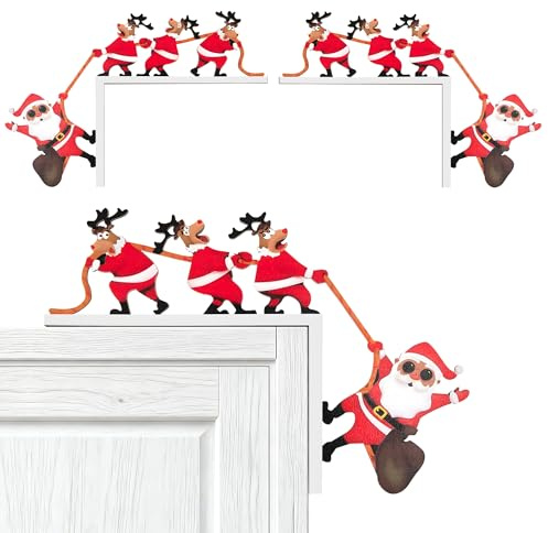 Heveer Letrero Navideño para la Esquina de la Puerta Adornos Navideños de Madera Marco de Puerta Creativo para Paredes Puertas Ventanas 1 Par