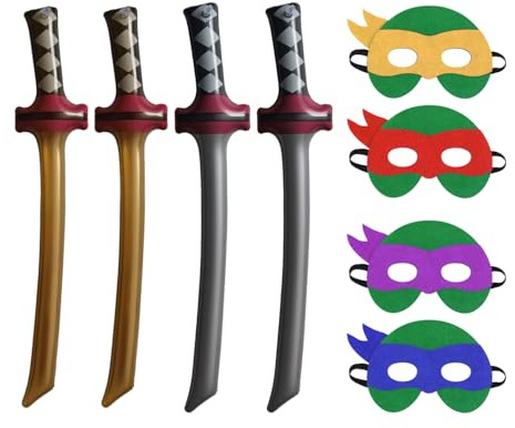 RNFKSU 4 Japanese Sword Balloons And 4 Masks, Ninja Sword Inflatable Knife Toys, Stage Party Props, Felt Eye Mask Masks, Party Supplies.
