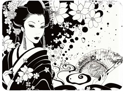 Tapis de Souris Noir Tapis de Souris Gaming 250x210x3mm, Mouse Pad Jeux e-Sport, Glisse Fluide Contrôle Stable & Silencieux Base en Caoutchouc Antidérapant pour Bureau, PC, Laptop (Japon), Model114