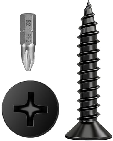 WENXINWIN 50Pcs Black Wood Screws, M5x30mm Drywall Plasterboard Screws | Black Carbon Steel Phillips Flat Self-tapping Screws with PH2 Bit for drywall, wood, plastic, furniture & DIY repairs