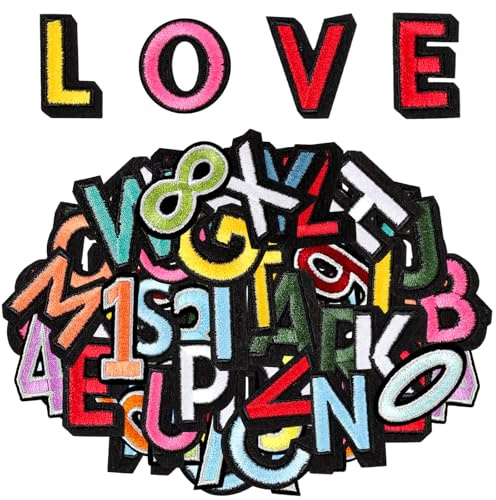 108Pcs Colorful Iron on Letters Patches Alphabet A-Z Embroidered Patches Number 0-9 Applique Patches Sew On Patches for Clothes Hats Backpacks Socks DIY Accessories