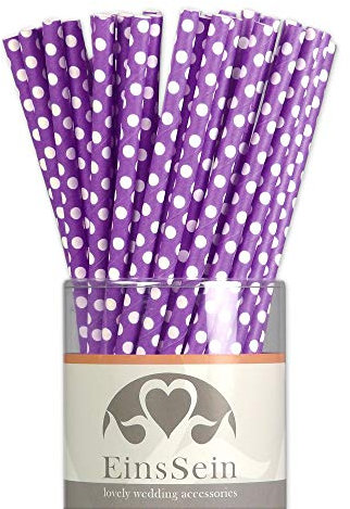 EinsSein 25x Papierstrohhalme Dots Flieder Hochzeit Party Geburtstag Strohhalme Trinkhalme Cake Pops Sticks und Candy Bar-Zubehör Stiele Papier Pappgeschirr Straws