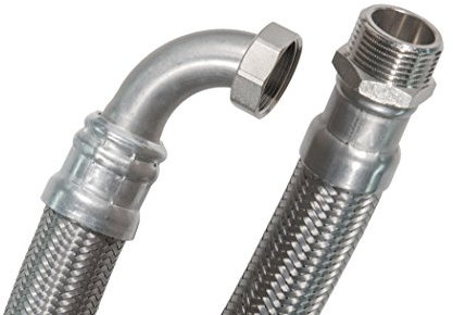 SFX® Panzerschlauch 50cm DN25-1 Zoll AG x 1 Zoll ÜM mit 90 Grad Bogen Edelstahl Umflechtung Flexschlauch Trinkwasserschlauch 500mm