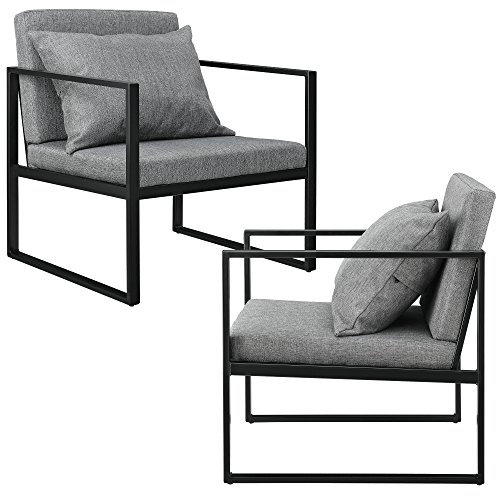 [en.casa] Esszimmersessel mit Rückenkissen im 2er-Set Lehnstuhl Relaxsessel Esszimmer Stuhl Sessel Polstersessel Eisengestell 70x60x60cm Dunkelgrau