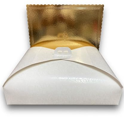Dolce idea Kit 1 Piatto sottotorta Dorato in Cartone con Bordo Ondulato + relativa Scatola Cartone PortaTorta. (40x50)