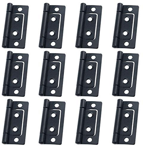 Antrader 2-inch Non-Mortise Antique Hinge, Vintage Furniture Cabinet Reproduction Restoration Hardware with Screws, Flat Black, Pack of 12