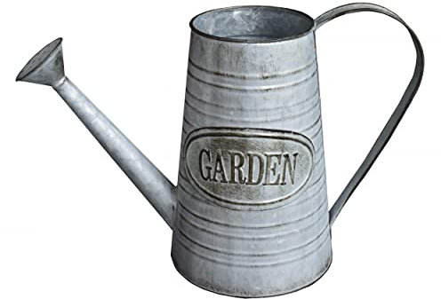 Hogar y Mas Macetero Decorativo Vintage de Metal Gris para Interior/Exterior. Original en Forma de Regadera 35x22,5x15cm