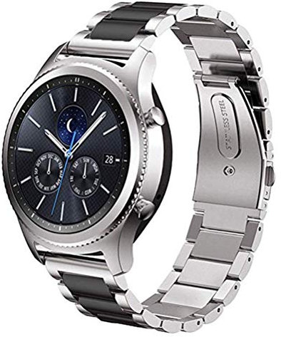 DD Armband Kompatibel mit Galaxy Watch 46mm / Galaxy Watch 3 45mm / Samsung Gear S3 Frontier/Classic Smartwatch/Huawei Watch GT, 22mm Edelstahl Ersat Uhrenarmband (Silber/Schwarz)