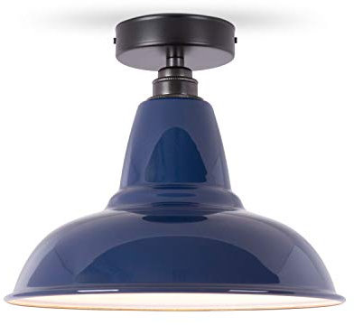 Relight Emaille-Leuchte, Deckenleuchte Newton, Lampenschirm 280mm Navy-Blau, Vintage Fassung Bronze Antik, Baldachin Eisen schwarz