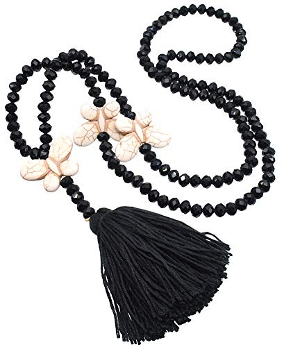 Amorar Elegante Halskette, Pullover, Kette, böhmische Halskette, bunt, Kristall, Perle, Kordel, Kette, Damen, Schmuck, Halskette mit Quasten-Anhänger, lange Pullover-Kette