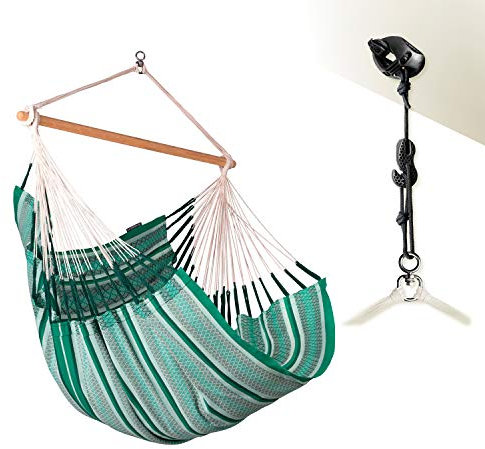 LA SIESTA® Habana - Chaise-Hamac Bio en Coton Comfort, Rotation à 360°, Design Courbé, Fabrication Colombienne - Agave, Comfort avec Fixation