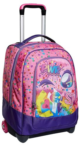 Rucksack mit Trolleyfunktion, 2 in 1, Schulranzen mit Rollen, ab 1. Klasse, für Schule, Gymnasium, Reisen&Freizeit, Mädchen&Jungen, mehrfarbig, Gesicht/Augen