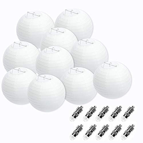 FullBerg 10er Papierlaterne 30cm weiß Lampions + 10er Warmweiße Mini LED-Ballons Lichter, rund Lampenschirm Hochtzeit Party Dekoration Papierlampen Kaltweiß Lichter