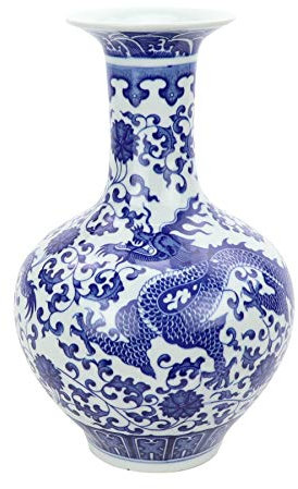 Fine Asianliving Vase Chinois Porcelaine Dragon Bleu et Blanc Diam22xH35cm Chinois Vase avec Couvercle Asiatique Jingdezhen Mandarin Décorative