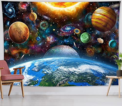 LB Wandteppich Planeten Wandtuch Universum Wandbehang Erde in der Galaxie Tapisserie für Wohnzimmer Schlafzimmer Wohnheim Wanddeko,200x150cm