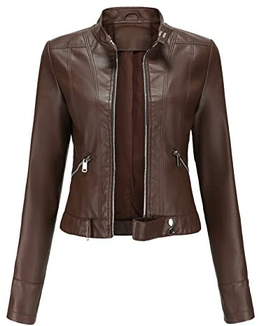 Veste Courte en Cuir pour Femmes, Printemps Et Automne, Veste à Col Montant, Taille EuropéEnne