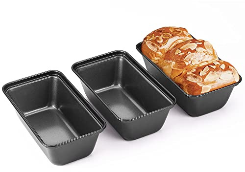 HONGBAKE Mini Loaf Pan for Baking Bread, 6 x 3.3 x 2 In Nonstick Small Banana Bread Tins Set of 3, Tiny Carbon Steel Meatloaf Pan - Dark Grey