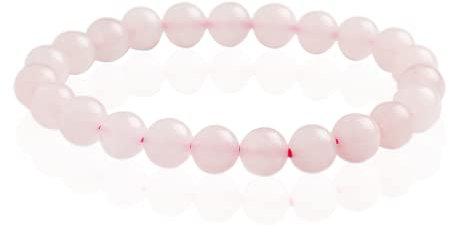 AURSTORE Bracelet Pierre Naturelle 8mm, Bracelet perle, Pierre Précieuse pour homme et femme (Quartz Rose 14)