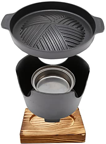 Saihisday Mini Hibachi Grill - Griglia portatile in alluminio pressofuso per barbecue coreano a carbone