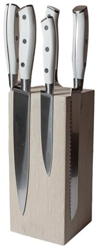 B4K Magnetischer Messerblock ohne Messer, für 8 Küchenmesser, Magnetischer Messerhalter aus Eichenholz mit sehr starken Neodym Magneten, Handgefertigt, Weiß, Maße: 22 x 10 x 10 cm