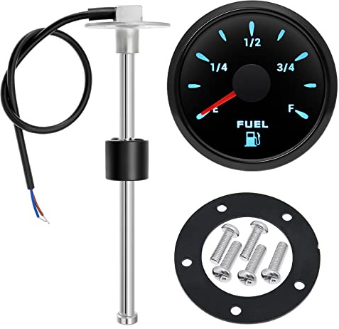 52mm Universal Fuel Level Gauge & Sender Kit - with 200mm Sensor, 7-Color LED Backlight, 0-190 Ohm for Car, Truck, SUV, Motorcycle, Boat Gas Tank