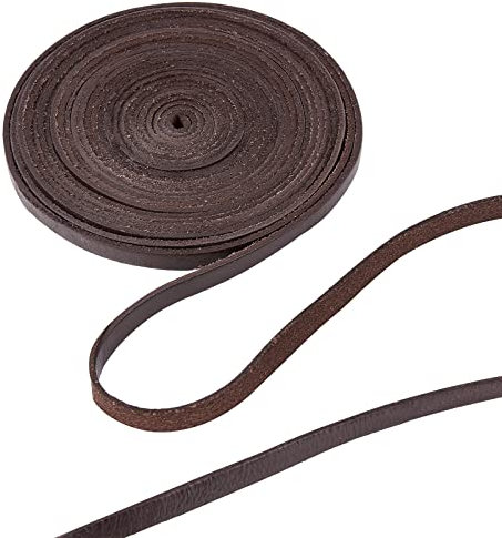 GORGECRAFT 5.5Yds 8mm Cordon Plat en Cuir Véritable Corde en Cuir Naturel Bandes de Dentelle Rouleau de Ficelle Tressage Vachette Pleine Fleur pour la Fabrication Bijoux(Marron Foncé)