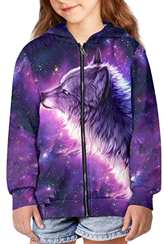 DISNIMO Mädchen Kapuzenpullover mit durchgehendem Reißverschluss | Weich, atmungsaktiv, Kängurutasche, elastische Bündchen, lässige Schulkleidung, tägliches Outfit, mehrere Drucke, Größe 34-44