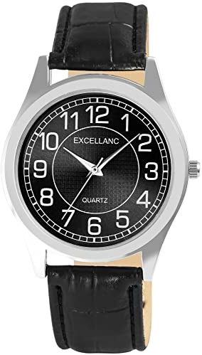 Excellanc Herren-Uhr Kunstleder Dornschließe Analog Quarz 2900228 (schwarz schwarz)