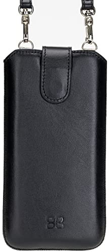 Burkley Leder Etui Sleeve für Samsung Galaxy S22 - Handytasche mit Trage-Riemen und Kartenfach - Unisex (Schwarz)
