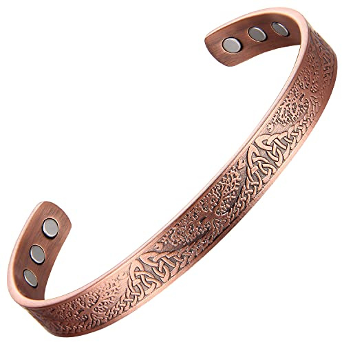 MagEnergy Braccialetto in rame da donna, con albero della vita dell'albero, braccialetto magnetico in rame al 99,9%, regolabile, regalo gioiello (rame sottile, piccolo, 17,3 cm)
