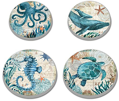 Walarky Underwater World Round Metal Hob Covers 4-Piece Stove Plate Cooker Hob Covers for Electric Cookers Top Burner Gas Range Oven Protector Kitchen Tools Accessories Modern Cooktop Kitchen Decor