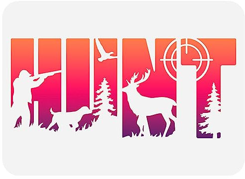 FINGERINSPIRE Waldjagd Schablone 21x29.7 cm Wiederverwendbare Malschablone EIN Mann Mit Pistole Schablone Hirsch Vorlage Hundeschablone Adler Schablone Zielschild Malschablone Baum Gras Vorlage