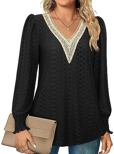 Siddhe Longshirt Tunika Modern Festliche Bluse Große Größen Schwarze Pullover Sweatshirt Oberteile Tops Langarmshirt Blusenshirt Elegante Longbluse Casual, XL
