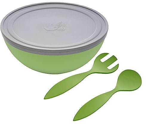 Magu Natur-Design Schüssel Grün mit Deckel und Salatbesteck Ø 30 cm aus einem Polymer aus natürlichen Materialien Schüsselset Salatschüssel