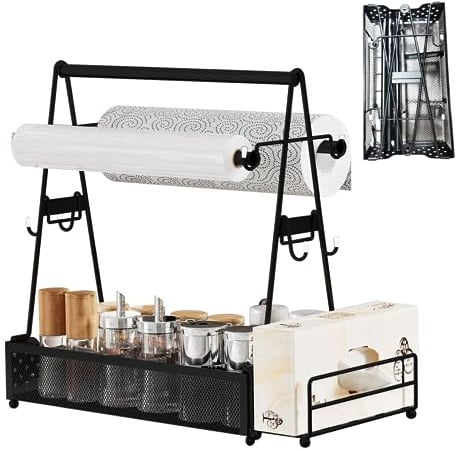 OnIUeZky Grill Caddy Metal BBQ Caddy mit Papiertuchhalter Utensil Caddy Picknickleistung Caddy Großer Grill Werkzeughalter Organizer Speicher Speicherplatz