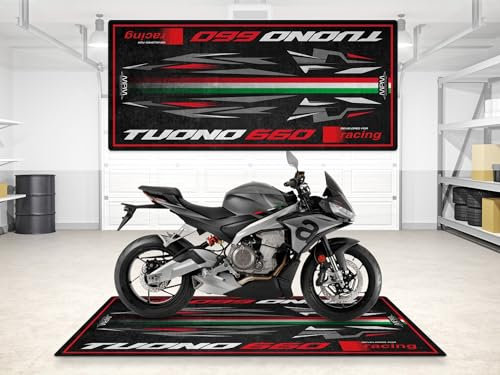 wibeart MPM Motorradmatte für Tuono 660, waschbar, rutschfest, öl- und wasserabweisend, Parkmatte für Garage, Ausstellungsraum, Werkstatt | Rush Grey - Größe 2: 102 x 47/260 x 120 cm